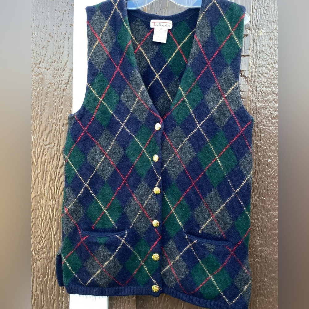 Vintage Talbots Wool Vest with Red and Green Plaid